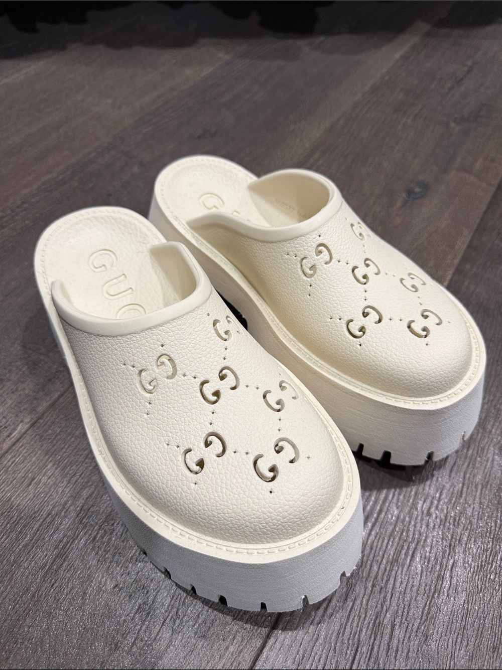 Gucci Perforated G Platform Mules